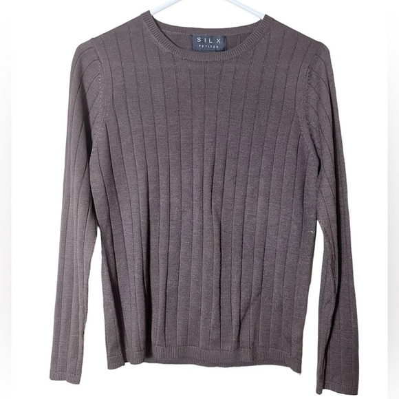 SILX PETITES 100% Silk Women’s Chocolate Brown Crewneck Knit Pullover Size PS - Picture 1 of 5
